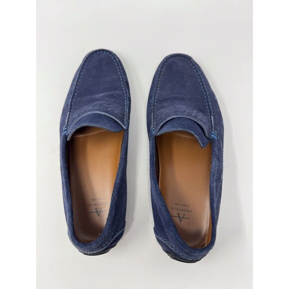 Aquatalia Men Shoes Blue Leather Penny Loafer Slip On Italian Suede Driving US 9